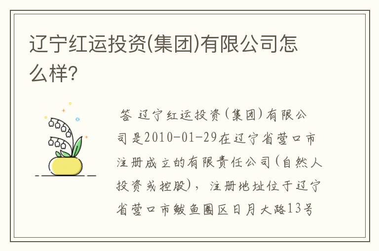 辽宁红运投资(集团)有限公司怎么样?