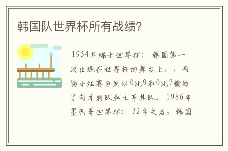 韩国队世界杯所有战绩?