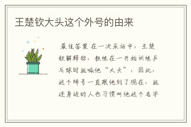 王楚钦大头这个外号的由来