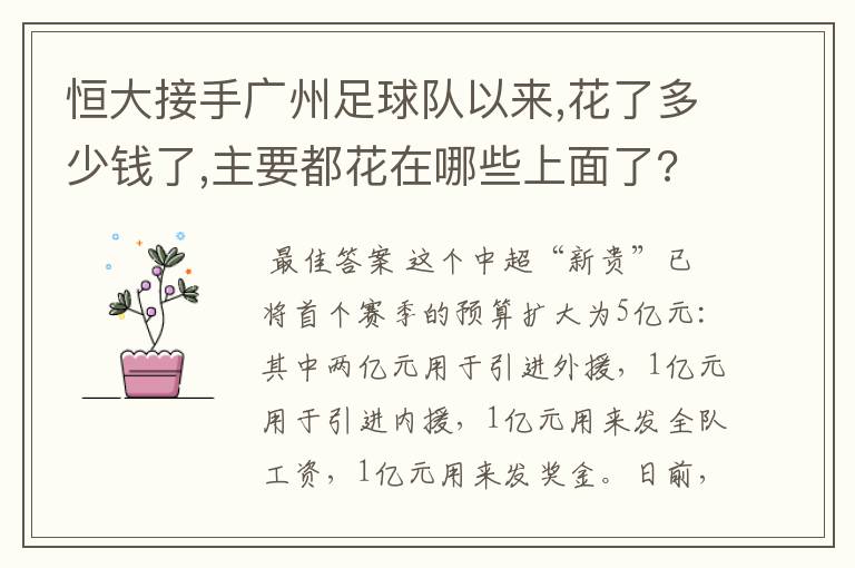 恒大接手广州足球队以来,花了多少钱了,主要都花在哪些上面了?