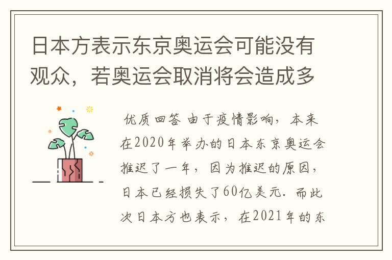 日本方表示东京奥运会可能没有观众,若奥运会取消将会造成多大的损失?