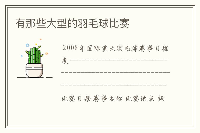 有那些大型的羽毛球比赛