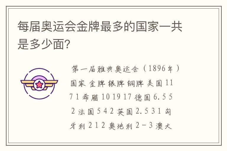 每届奥运会金牌最多的国家一共是多少面?