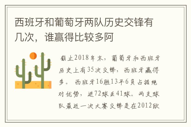 西班牙和葡萄牙两队历史交锋有几次,谁赢得比较多阿