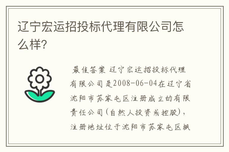 辽宁宏运招投标代理有限公司怎么样?
