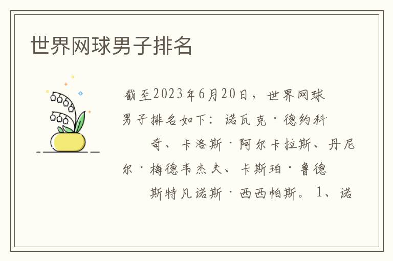 世界网球男子排名