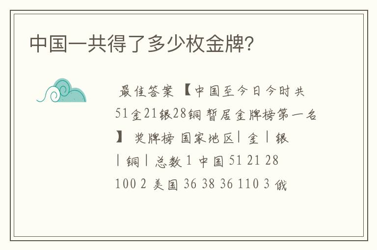 中国一共得了多少枚金牌?