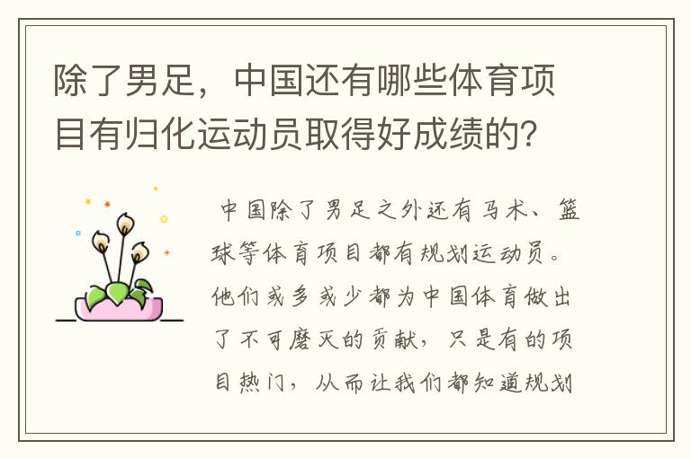 除了男足,中国还有哪些体育项目有归化运动员取得好成绩的?