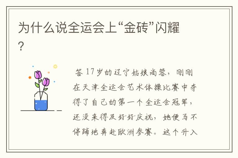 为什么说全运会上“金砖”闪耀?