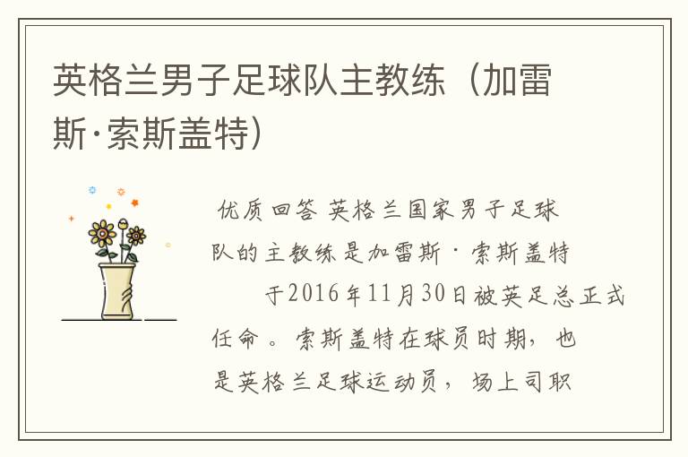 英格兰男子足球队主教练（加雷斯·索斯盖特）