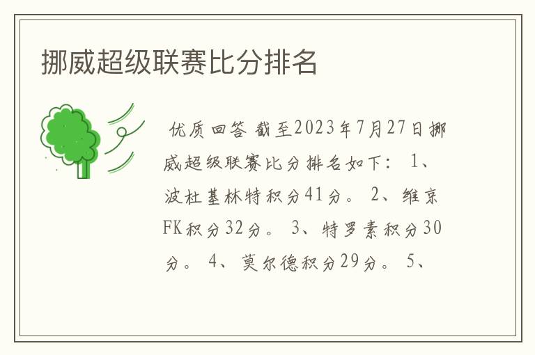 挪威超级联赛比分排名