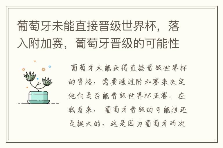 葡萄牙未能直接晋级世界杯,落入附加赛,葡萄牙晋级的可能性有多大?