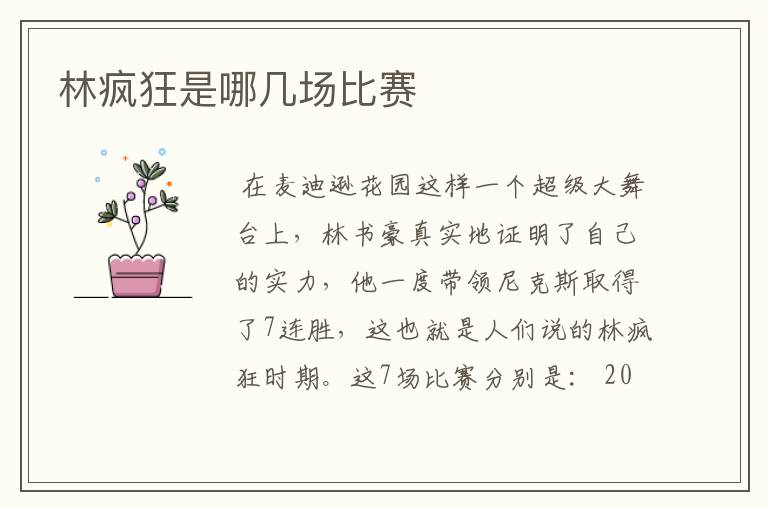 林疯狂是哪几场比赛
