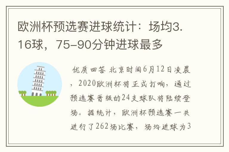 欧洲杯预选赛进球统计:场均3.16球,75-90分钟进球最多