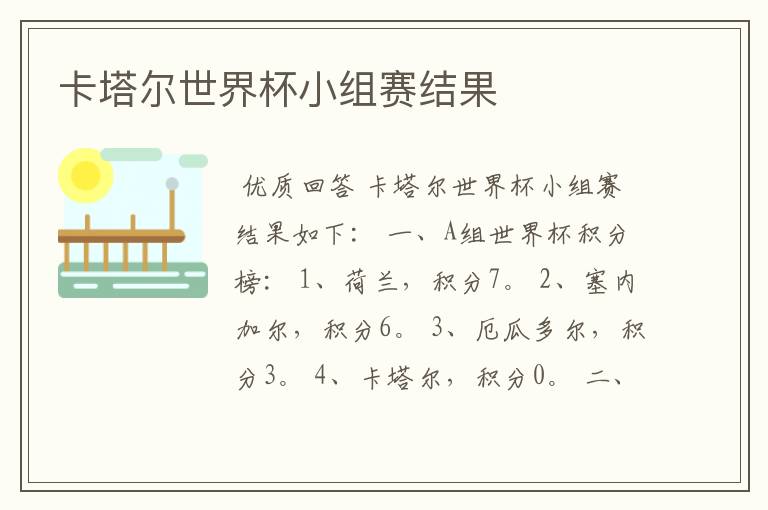 卡塔尔世界杯小组赛结果