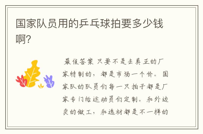 国家队员用的乒乓球拍要多少钱啊?