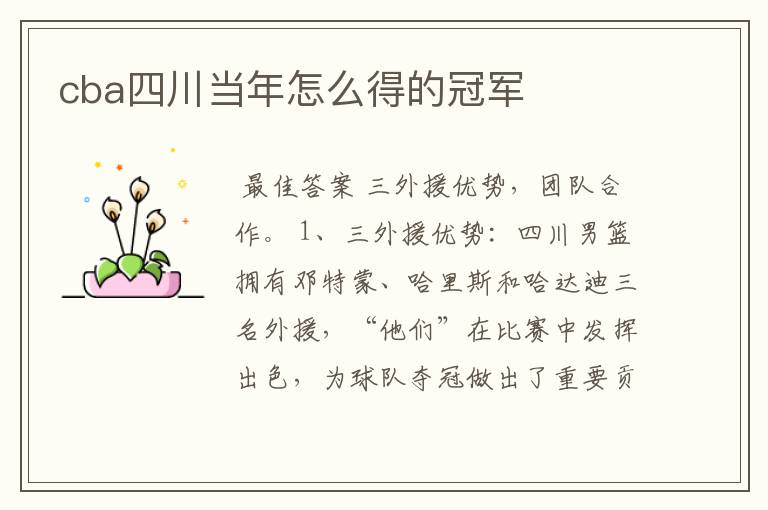 cba四川当年怎么得的冠军