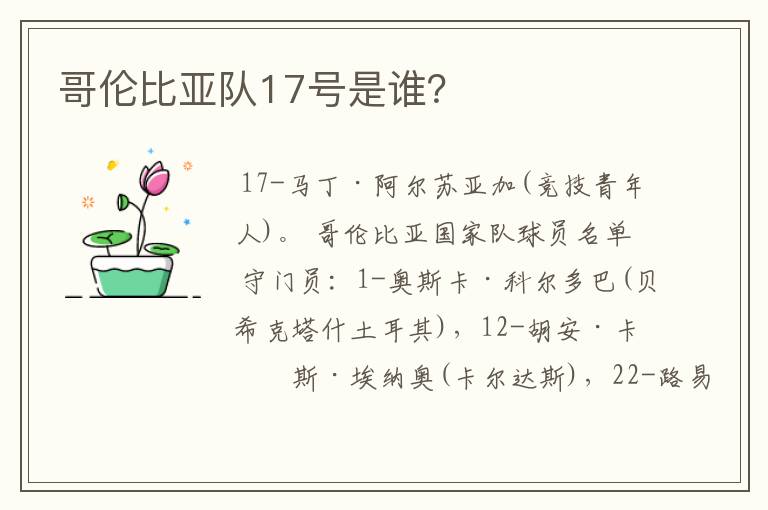 哥伦比亚队17号是谁?