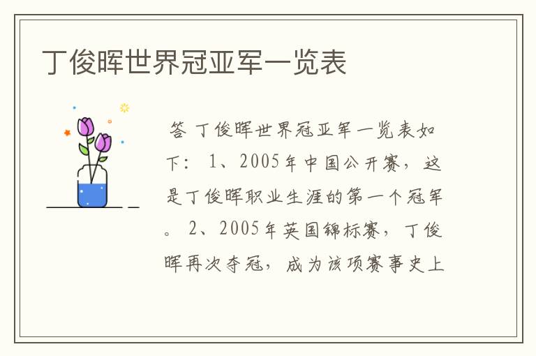 丁俊晖世界冠亚军一览表