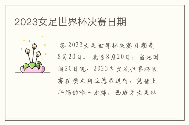 2023女足世界杯决赛日期