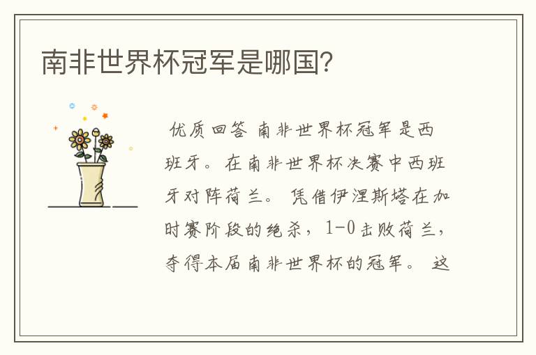 南非世界杯冠军是哪国?