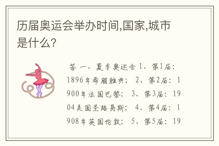 历届奥运会举办时间,国家,城市是什么?