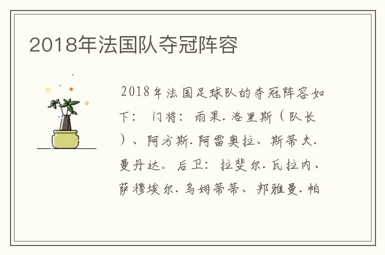 2018年法国队夺冠阵容