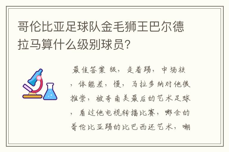 哥伦比亚足球队金毛狮王巴尔德拉马算什么级别球员?