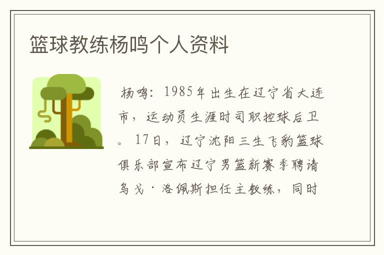 篮球教练杨鸣个人资料