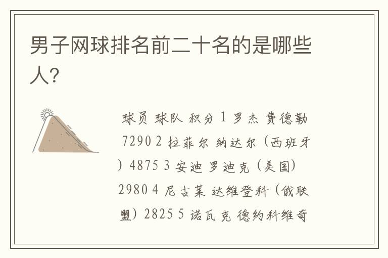 男子网球排名前二十名的是哪些人？