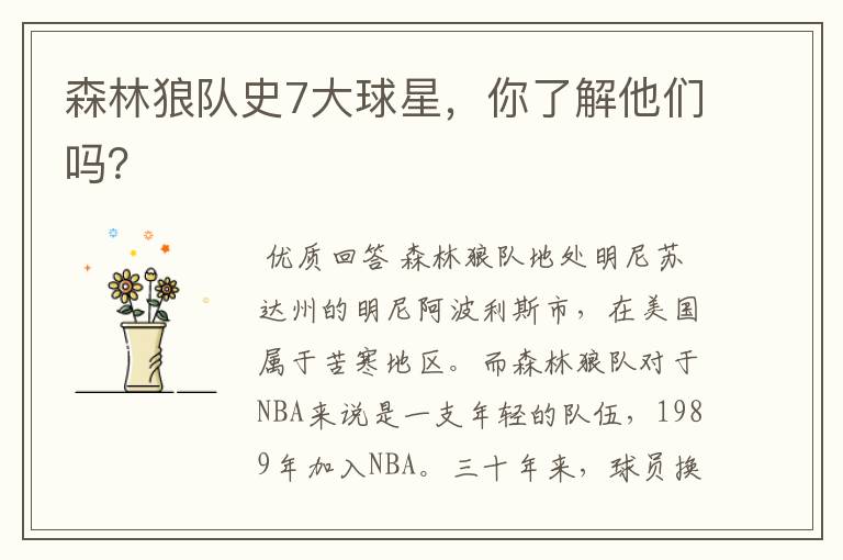 森林狼队史7大球星，你了解他们吗？