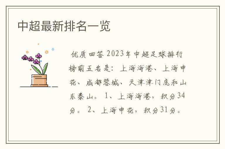 中超最新排名一览