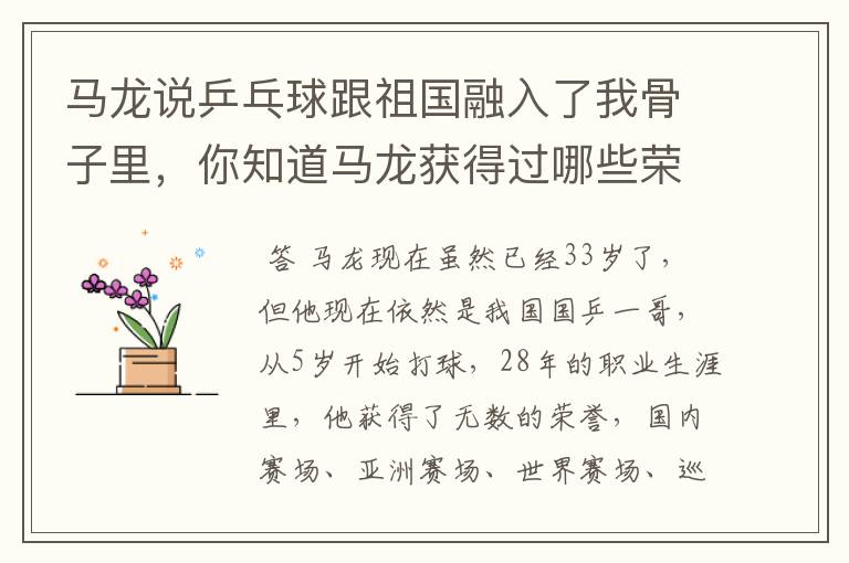 马龙说乒乓球跟祖国融入了我骨子里,你知道马龙获得过哪些荣誉吗?