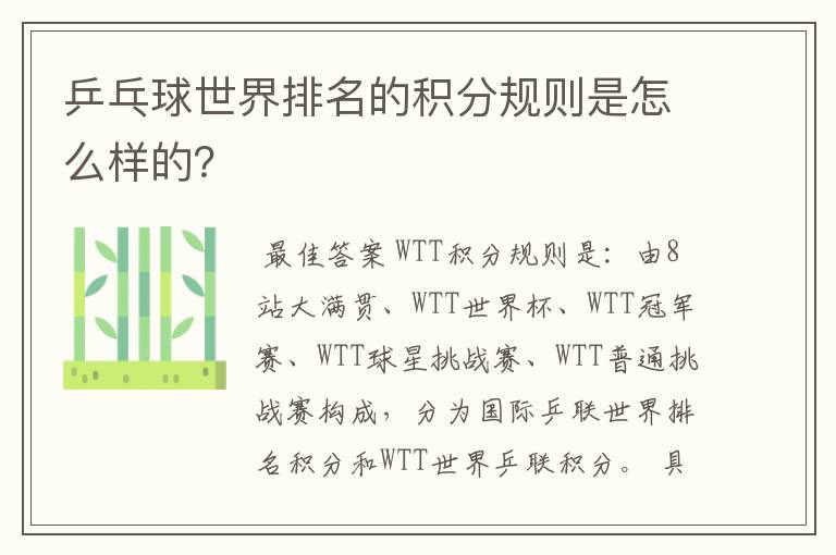 乒乓球世界排名的积分规则是怎么样的?