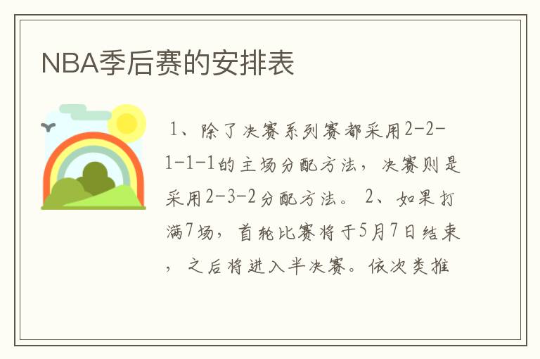 NBA季后赛的安排表
