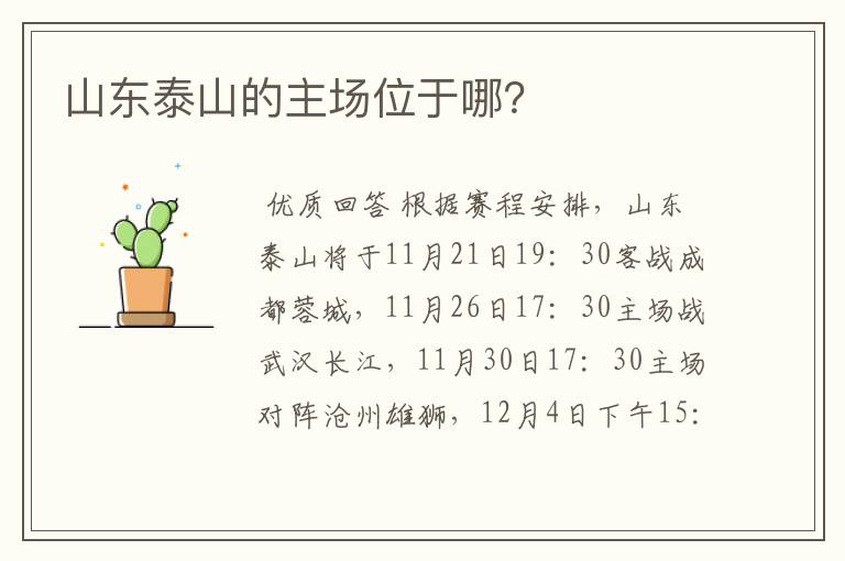 山东泰山的主场位于哪?