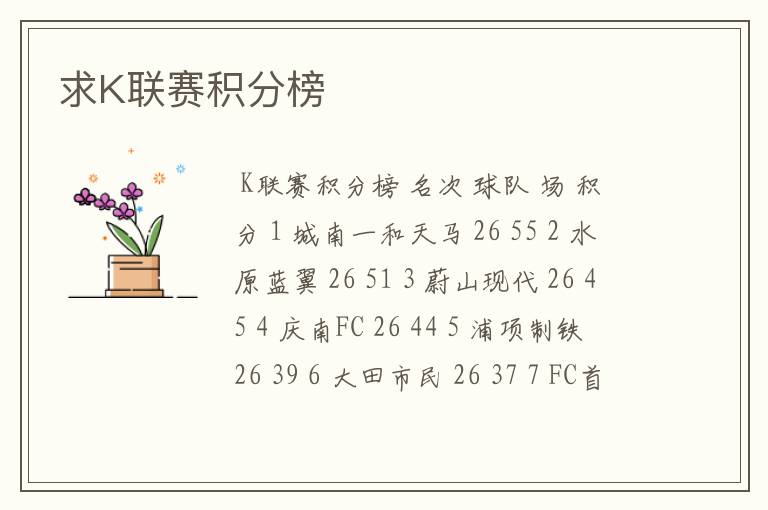求K联赛积分榜