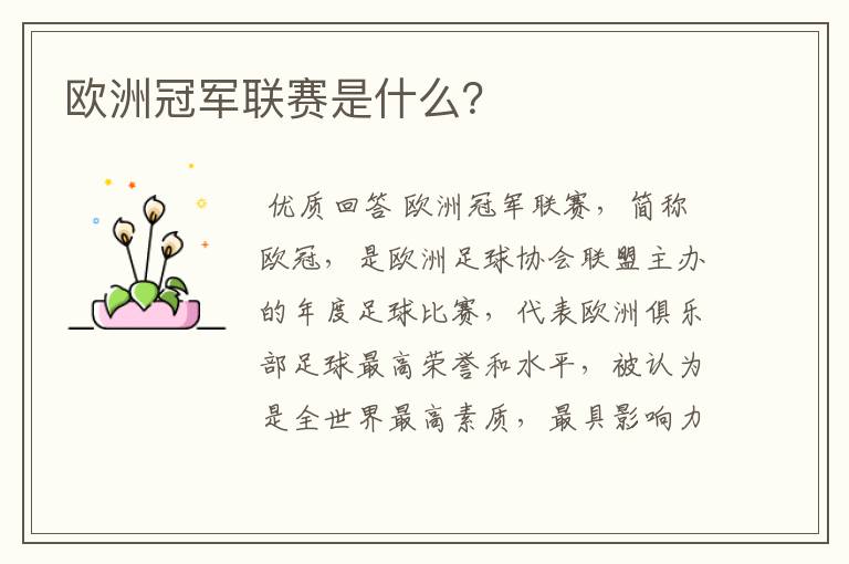 欧洲冠军联赛是什么?