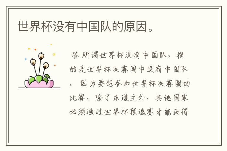 世界杯没有中国队的原因。