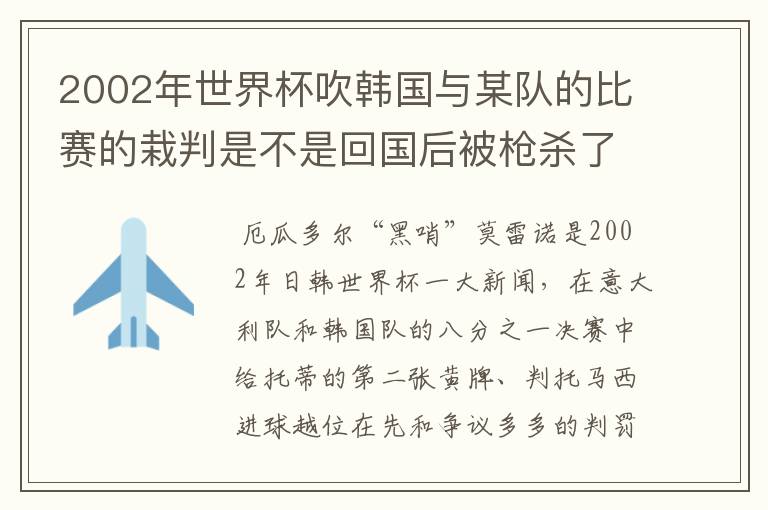 2002年世界杯吹韩国与某队的比赛的栽判是不是回国后被枪杀了?