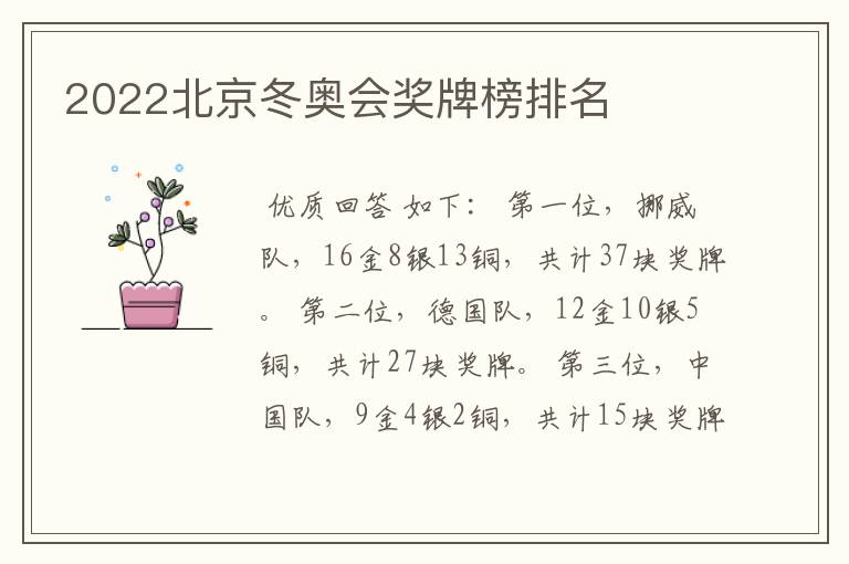2022北京冬奥会奖牌榜排名