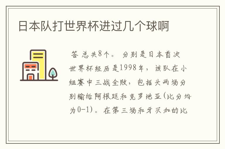 日本队打世界杯进过几个球啊