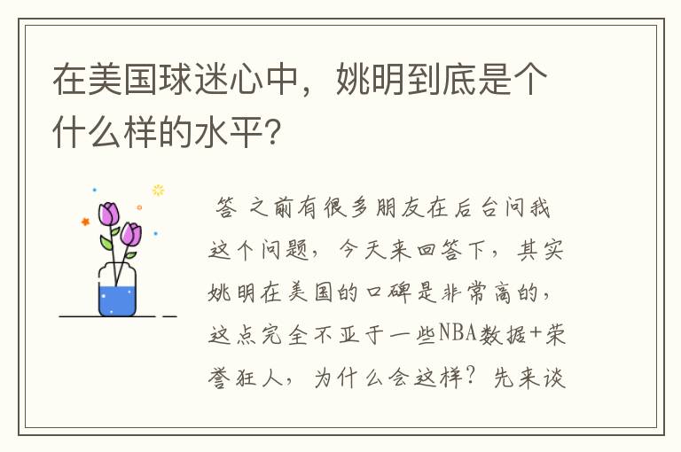 在美国球迷心中,姚明到底是个什么样的水平?