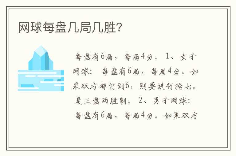 网球每盘几局几胜?