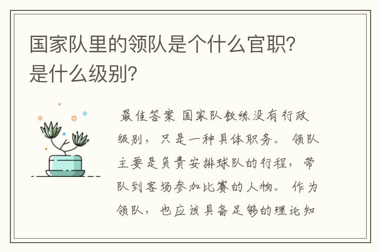 国家队里的领队是个什么官职?是什么级别?