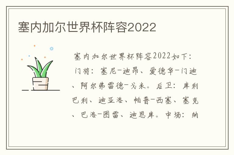 塞内加尔世界杯阵容2022