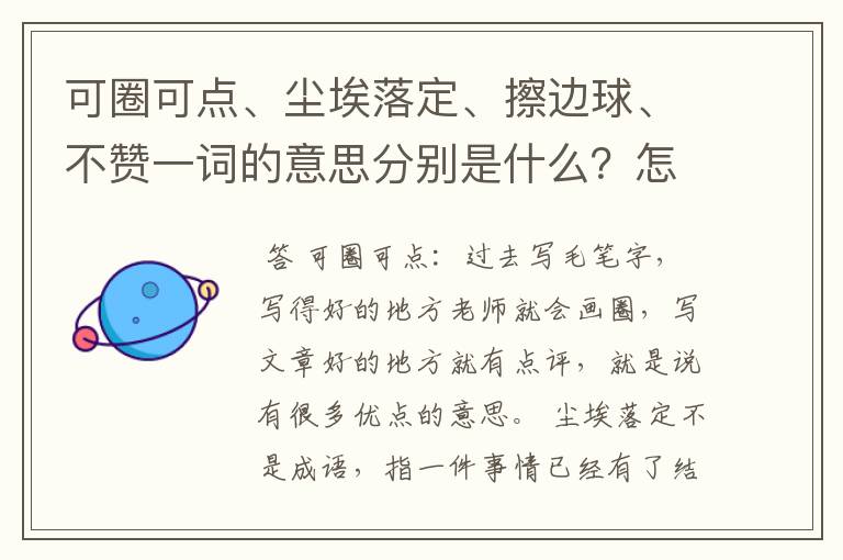 可圈可点、尘埃落定、擦边球、不赞一词的意思分别是什么?怎么用?