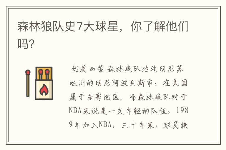 森林狼队史7大球星,你了解他们吗?