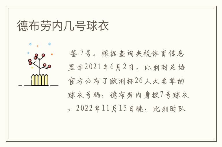 德布劳内几号球衣