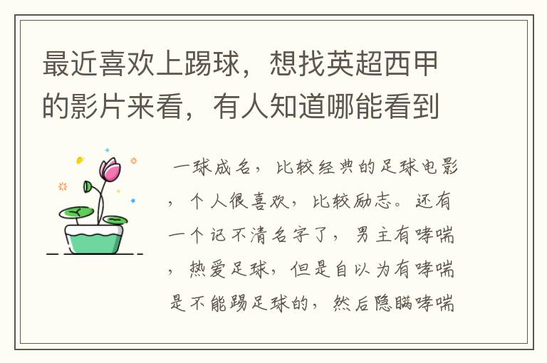 最近喜欢上踢球,想找英超西甲的影片来看,有人知道哪能看到吗